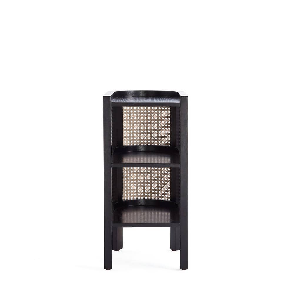 Tahitian Resort-Inspired Black and Natural Cane Ash Wood End Table