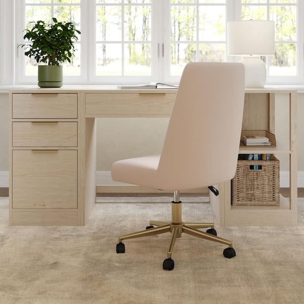 Maeve Fabric Swivel Office Chair in Conch Shell/Polished Brass