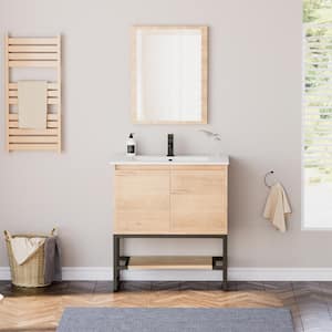 30 in. W x 18 in. D x 33 in. H Single Sink Freestanding Bath Vanity in Natural with White Ceramic Top with Outlet