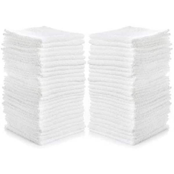 36 Pack - 12 x 12 White Cotton Ribbon Washcloths Rags - Lt Weight