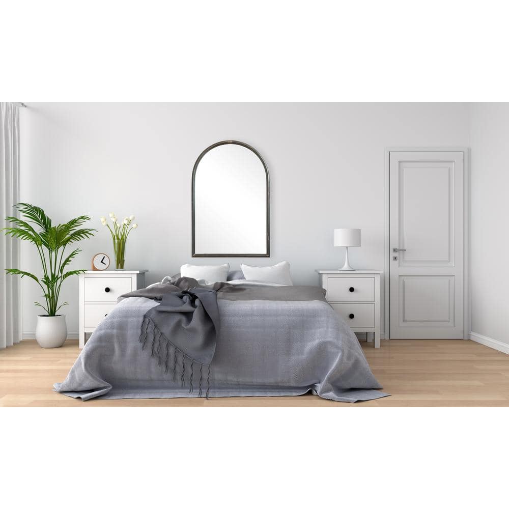 36" x 24" Arched Distressed Black Metal Wall Mirror