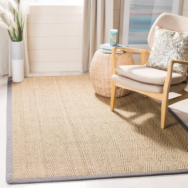 Natural Fiber Beige/Dark Gray 8 ft. x 10 ft. Border Area Rug