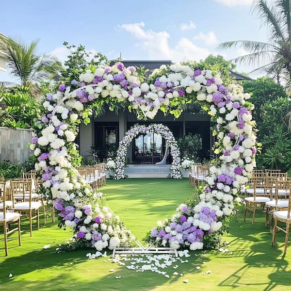 アイアンパーテーション ハート フラワー AESOME 81.5 in. x 78.7 in. Heart-Shaped White Metal Arbor