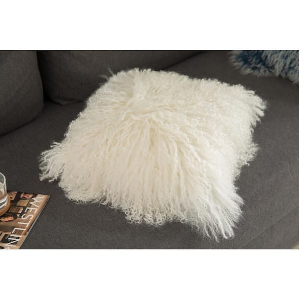 Ivory White Mongolian Lamb Fur Pillow / Cushion