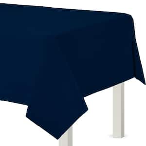 54 in. x 108 in. True Navy Flannel-Backed Vinyl Table Cover (2-Piece)