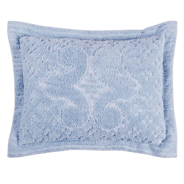 Better Trends Ashton Collection in Medallion Design Blue Standard 100% Cotton Tufted Chenille Sham