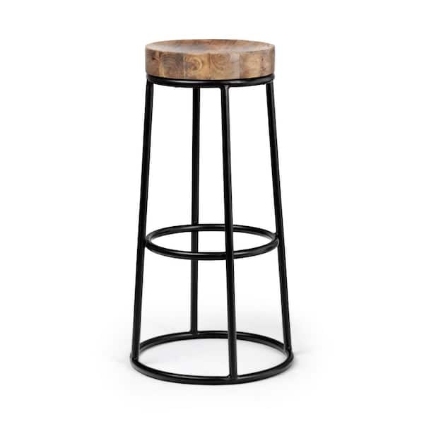 Mercana Flynn 26.25 in. Seat Height Brown Wood Seat Black Metal Frame Stool