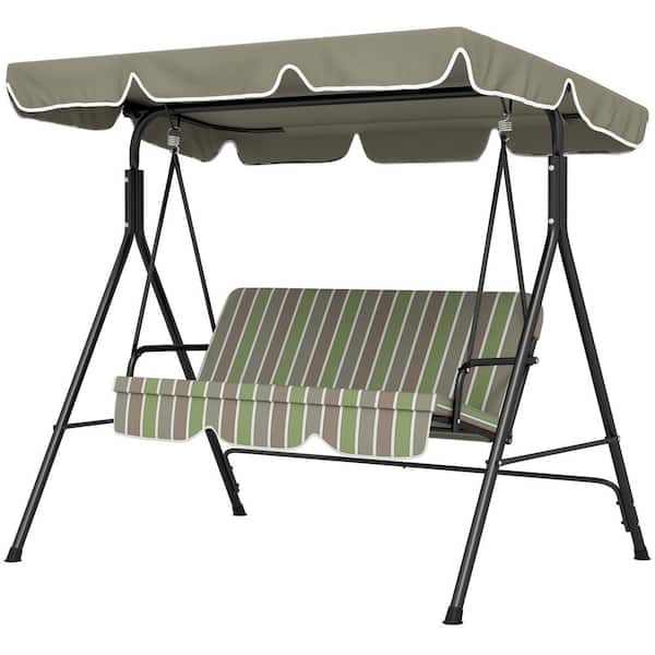 67.7 in. Seats 3-People Metal Patio Swing With Adjustable Tilt Canopy for Patio, Garden, Beige & Green