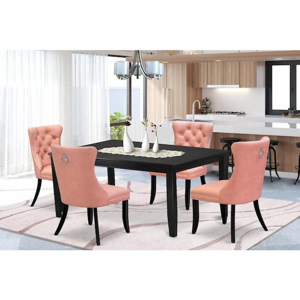 East West Furniture 5-Piece Black Finish Solid Wood Top - Rectangular Upholstered Dining Room Set (Seats-4)