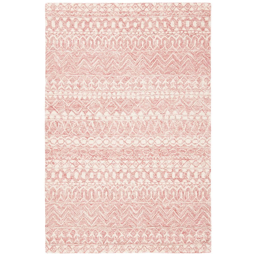 Handmade Pink and Ivory Tufted Wool Rectangular Rug