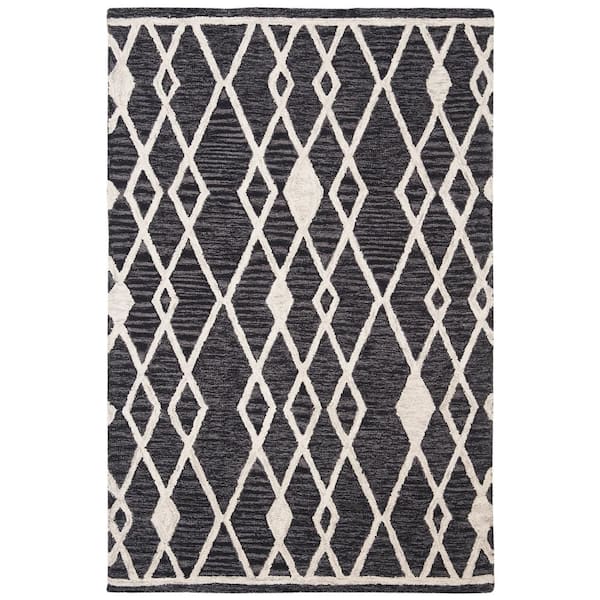 Micro-Loop Charcoal/Ivory Doormat 3 ft. x 4 ft. Tribal Diamonds Area Rug