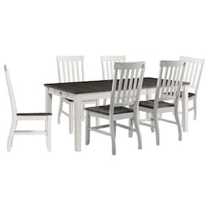 Willow Way 7-Piece White/Weathered Gray Dining Set with Rectangle Table and 6-Wood Side Chairs