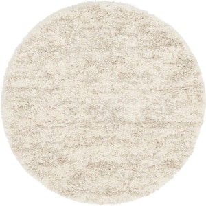 Hygge Shag Misty Ivory 3 ft. 3 in. x 3 ft. 3 in. Round Rug