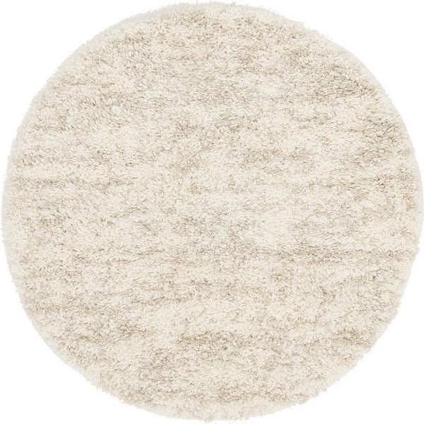 Unique Loom Hygge Shag Misty Ivory 3 ft. 3 in. x 3 ft. 3 in. Round Rug