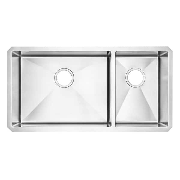 American Standard Prevoir Undermount Stainless Steel 35 in. Double Combination Bowl Kitchen Sink Kit in Brushed Satin