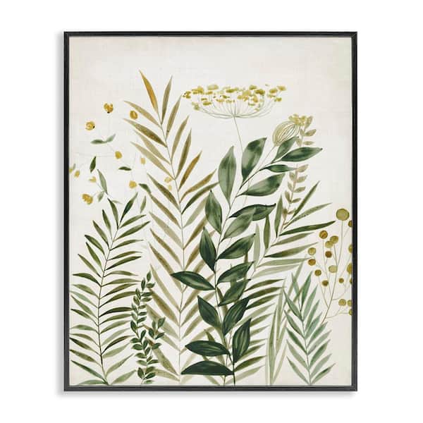 Stupell Industries Palm Leaves & Herbs by Hannah Dawson Black Framed Nature Giclee Art Print 14 in. x 11 in.