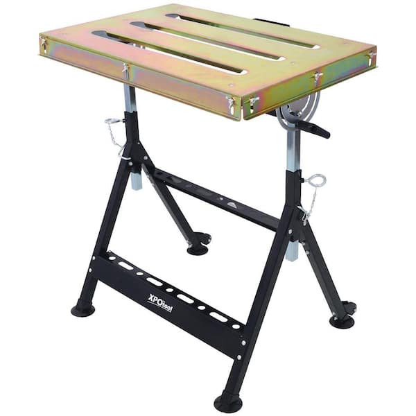 30 in. W x 20 in. D Folding Black Metal Workbench Table with 3-Slot, Adjustable Angle and Height, 400 lbs. Capacity