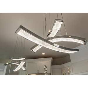 Elan Crushed Ice 3-Light Integrated LED Chrome Contemporary Shaded Kitchen Pendant Hanging Light