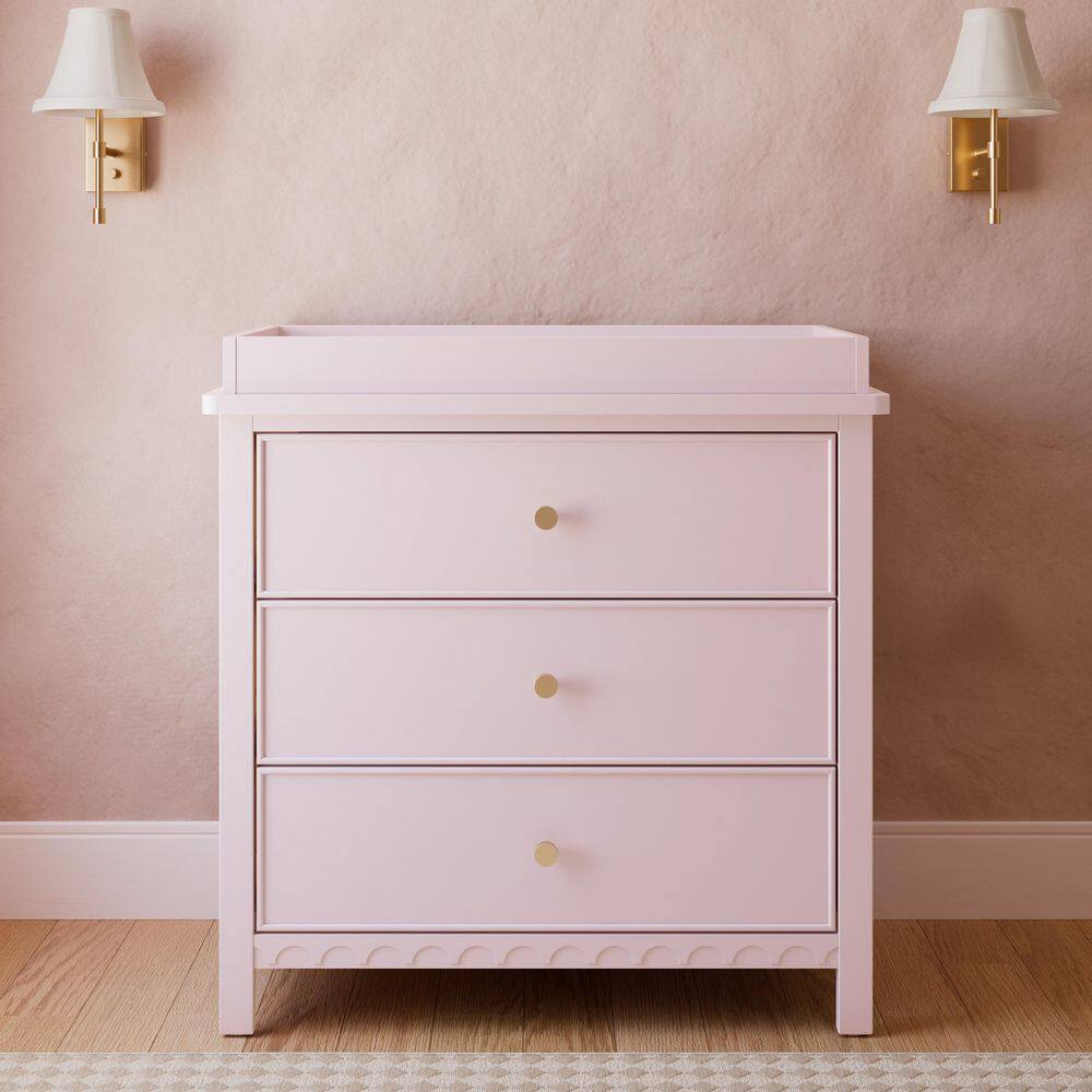 Sasha Blush 3 Drawer 35.47 in. Wide Dresser with Changing Topper