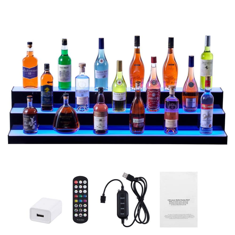 10 in. H x 12 in. W 20-Bottle Multi-Colored Acrylic LED Lighted Liquor Bottle Display, Whiskey Rack Stand 3-Tiers 48 in. price history on PriceWatchPro