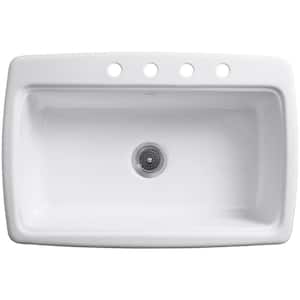 KOHLER Riverby Drop-In Cast Iron 25 in. 1-Hole Single Bowl Kitchen Sink in  White with Basin Rack K-5872-1A1-0 - The Home Depot