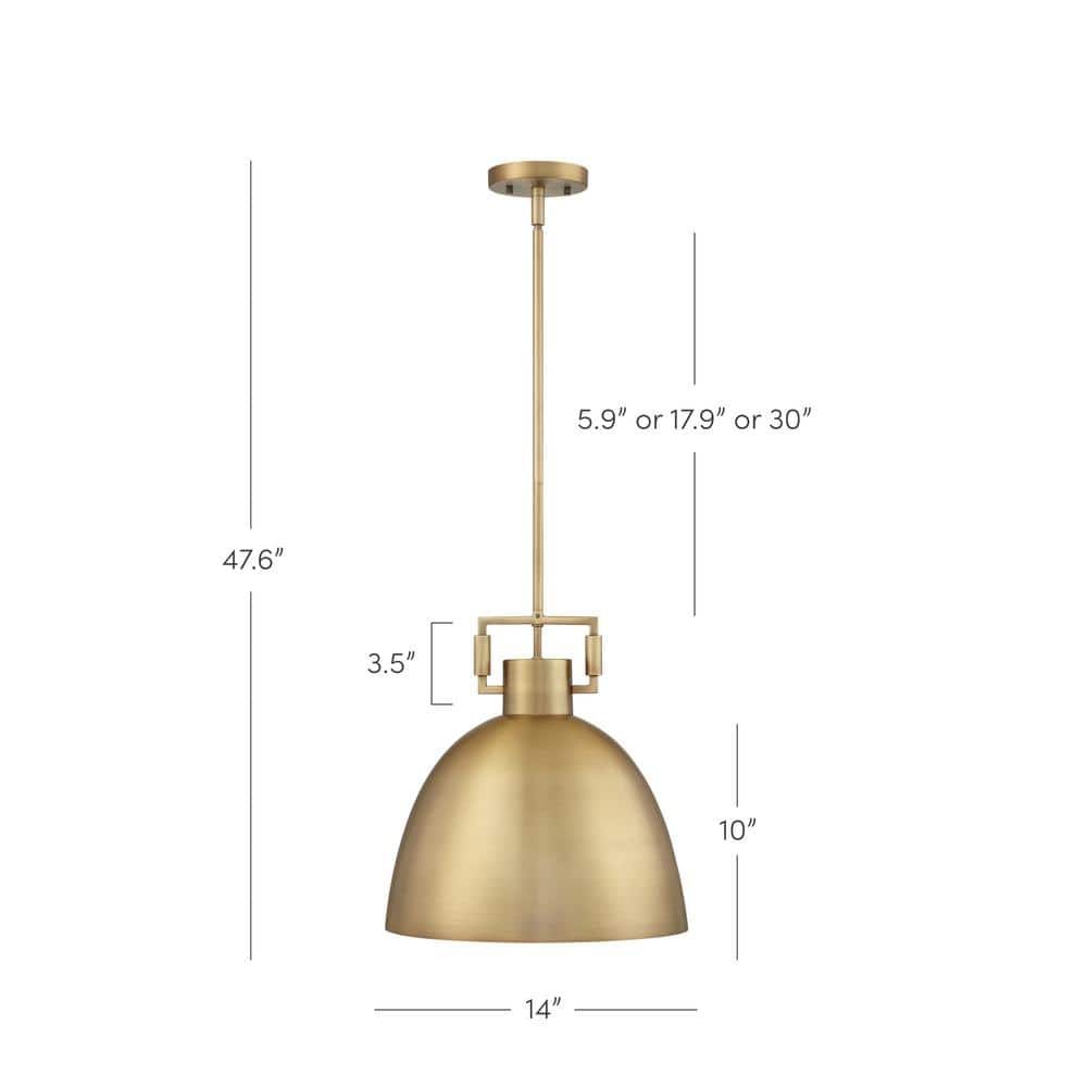 Leigh 48" Antiqued Brass Dome Pendant Light with Adjustable Cord
