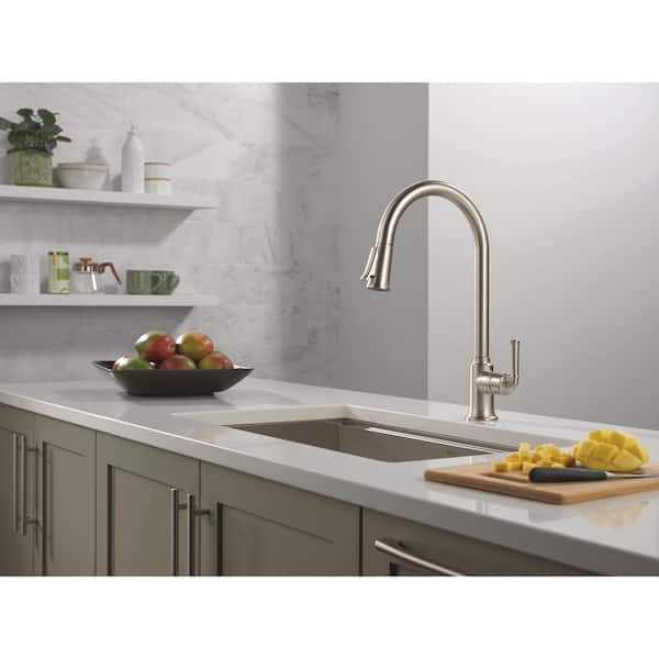 Tolmac Single Handle Pull Down Sprayer Kitchen Faucet in Spotshield Stainless