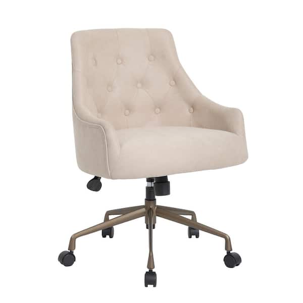 BOSS Office Products BOSS Office Beige Woven Fabric with Botton Tufted Styling Rustic Bronze Base Desk Chair