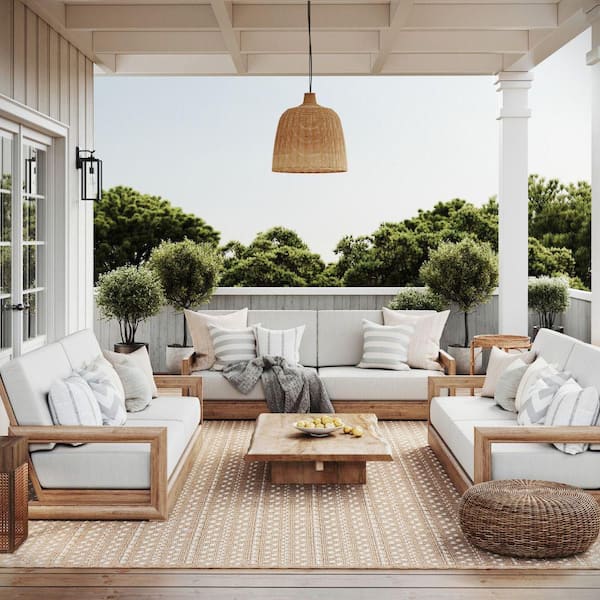 Haylo Geometric Neutral 9 ft. x 12 ft. Indoor/Outdoor Patio Area Rug