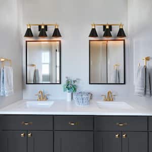 22 in. Modern 3-Light Black Bathroom Vanity Light, Cone Shape Bath Lighting Brass Gold Wall Sconce