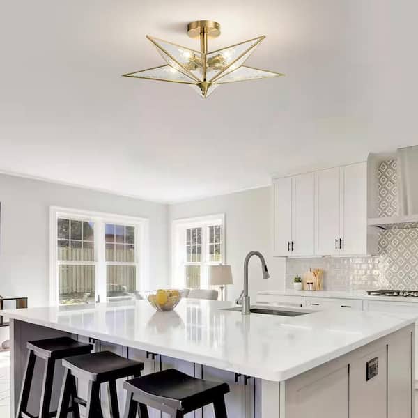Shape 23.62 Semi with Depot EDISLIVE Star Flush Gold 5-Light Dylan Home Mount in. - The 81010000045618