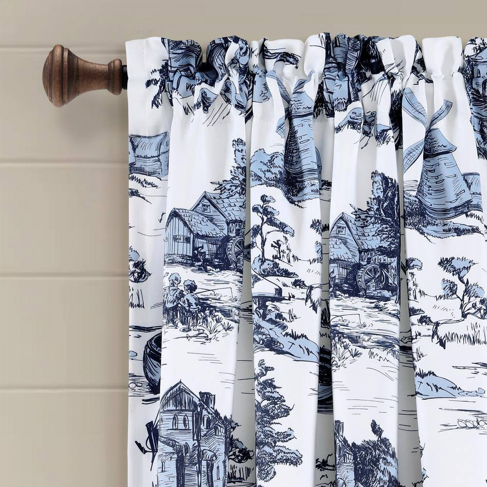 French Country Toile Blue and White Blackout Curtain Panels