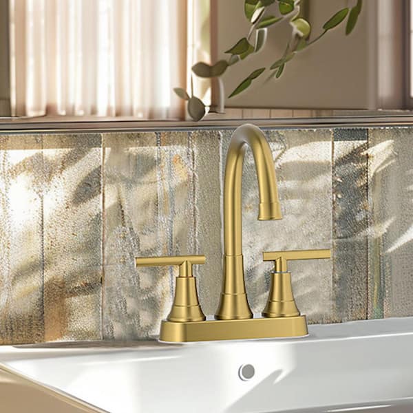 4 in. Centerset Double Handle Bathroom Faucet with Pop-Up Drain in Gold