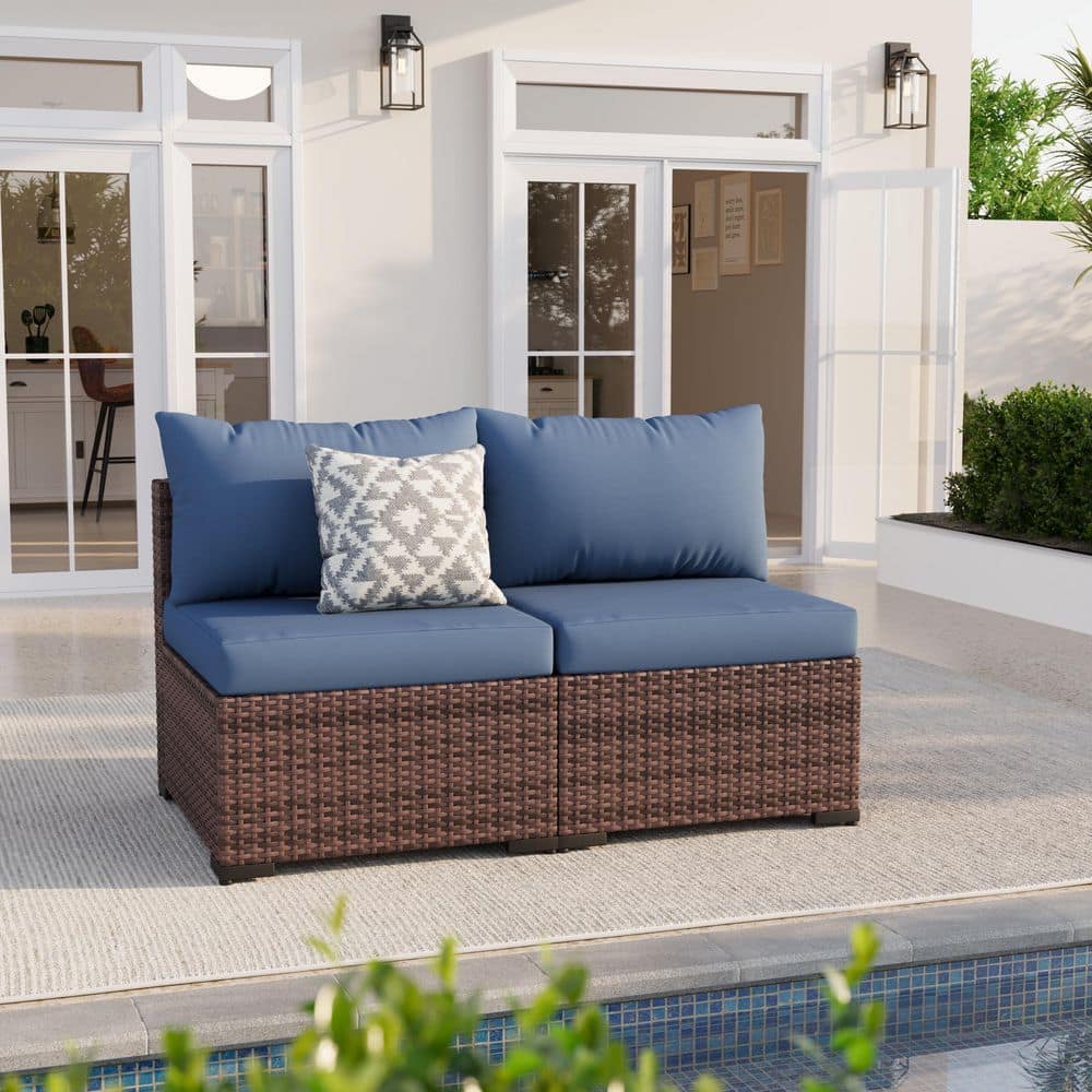 Brown 2-Piece Wicker Outdoor Sectional with Navy Blue Cushions price history on PriceWatchPro