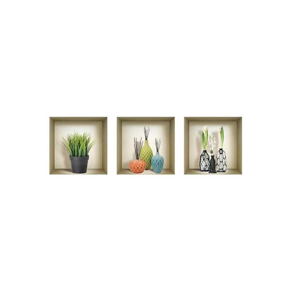 MI ALMA Multi-Color 3D Design Niche Wall Decal-Set of 3 Easy To Apply, Stunning Decorative Stickers For Home and Office