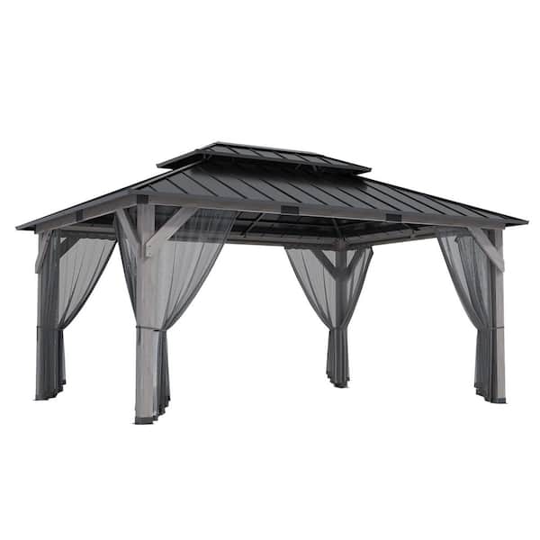 HOOOWOOO 12 ft. x 16 ft. Hardtop Solid Cedar Wood Gazebo with