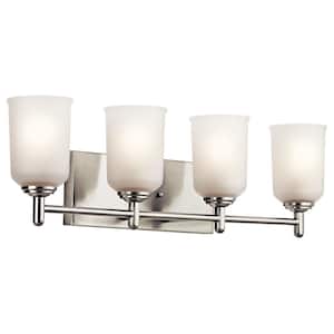 Shailene 29.5 in. 4-Light Brushed Nickel Traditional Bathroom Vanity Light with Satin Etched Glass