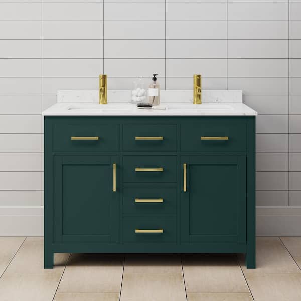 Wyndham Collection Beckett 48 in. W x 22 in. D x 35 in. H Double Sink Bathroom Vanity in Green with Carrara Cultured Marble Top