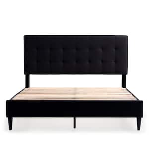 Mary Black Wood Frame King Platform Bed with Square Tufted Headboard
