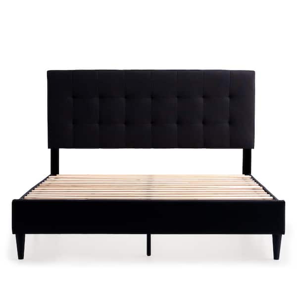 Brookside Mary Black Wood Frame King Platform Bed with Square Tufted Headboard