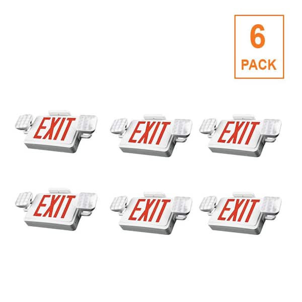 6-Pack 60-Watt Equivalent White Integrated LED Emergency Light Exit Sign Combination Red or Green Lettering