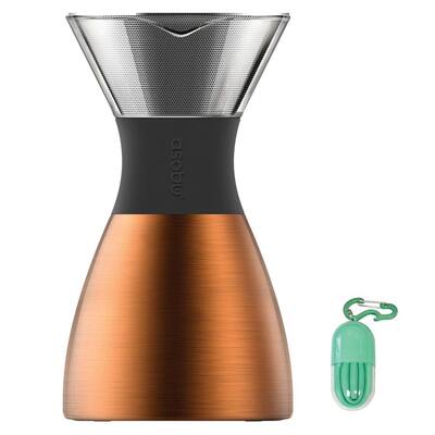 4-Cup Bronze Pourover Insulated Coffee Maker with Bonus Reusable Straw