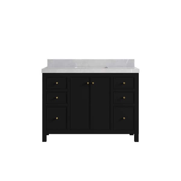 Willow Collections Chicago 48 in. W x 22 in. D x 36 in. H Single Sink Bath Vanity in Black with 2 in. Pearl Light Gray qt. Top