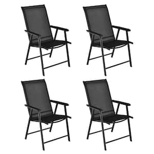 4-Pieces Black Folding Metal Outdoor Dining Chair Portable Camping Armrest Garden