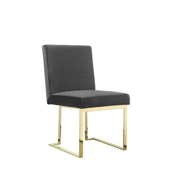 Benjara Gray and Gold Velvet Metal Frame Dining Chair (Set of 2)