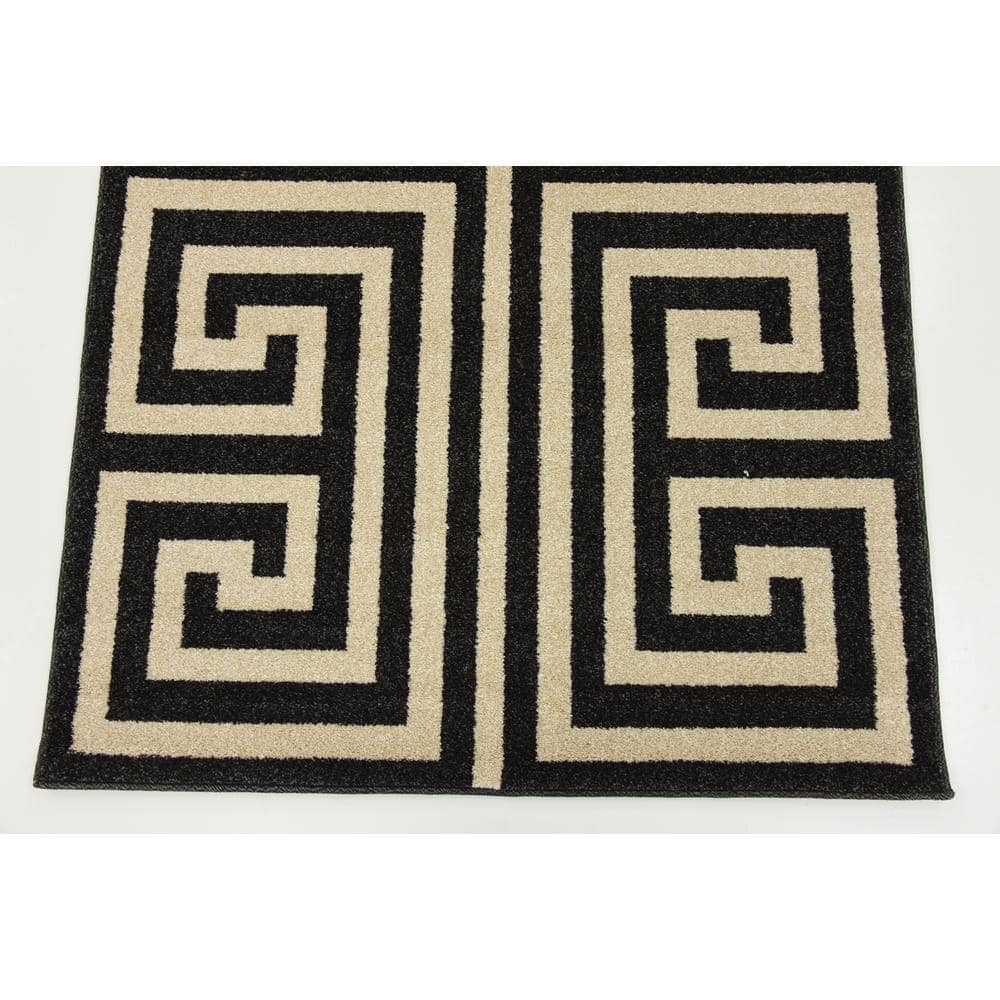 Black and Beige Geometric Rectangular Synthetic Area Rug