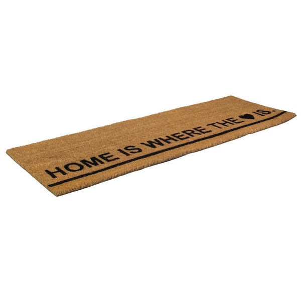 "Home Is Where the Heart Is" 16 in. x 48 in. Natural Coir Outdoor Rectangular Door Mat