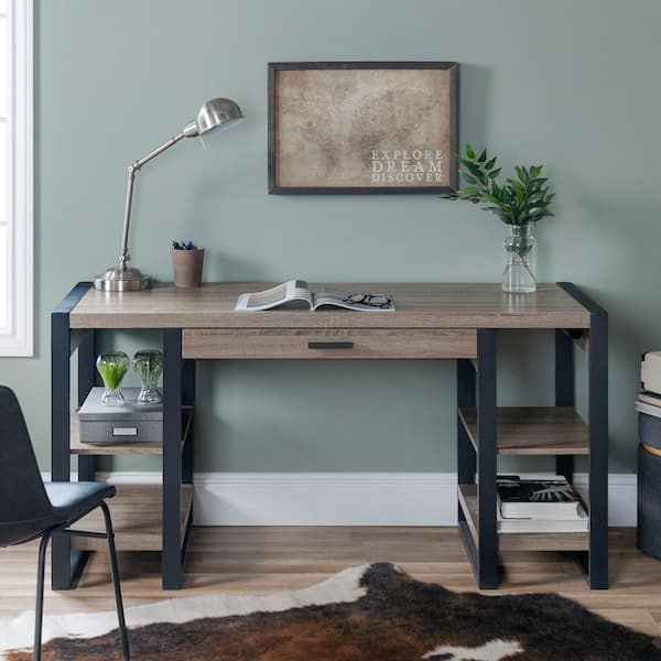 Urban Blend 60 in. Ash Grey Rectangular 1-Drawer Writing Desk with Keyboard Tray