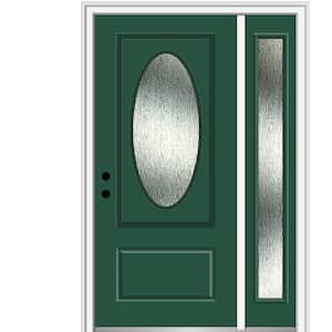 50 in. x 80 in. Right-Hand Inswing Rain Glass Hunter Green Fiberglass Prehung Front Door on 4-9/16 in. Frame