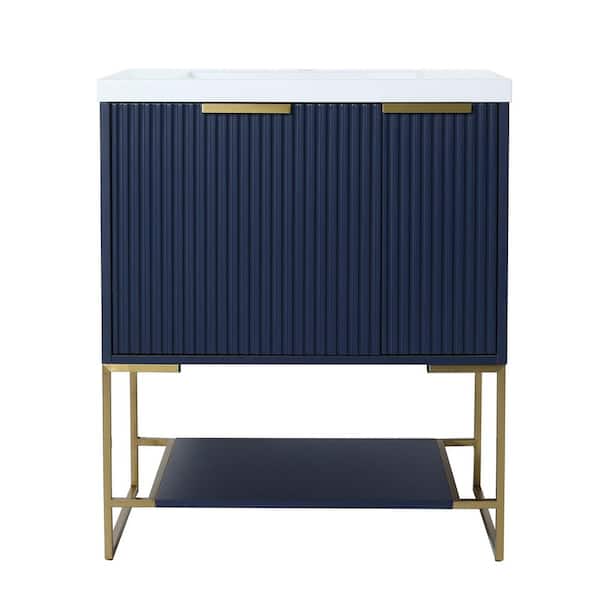 HBEZON Zephyr 29.5 in. W x 18.1 in. D x 35 in. H Bath Vanity in Blue with White Top